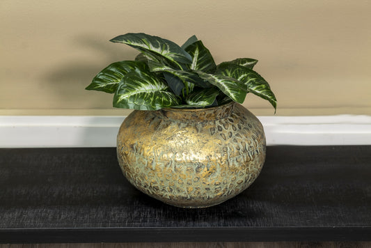 Hammered Squat Bowl Lip-Antique Gold 28x21cm